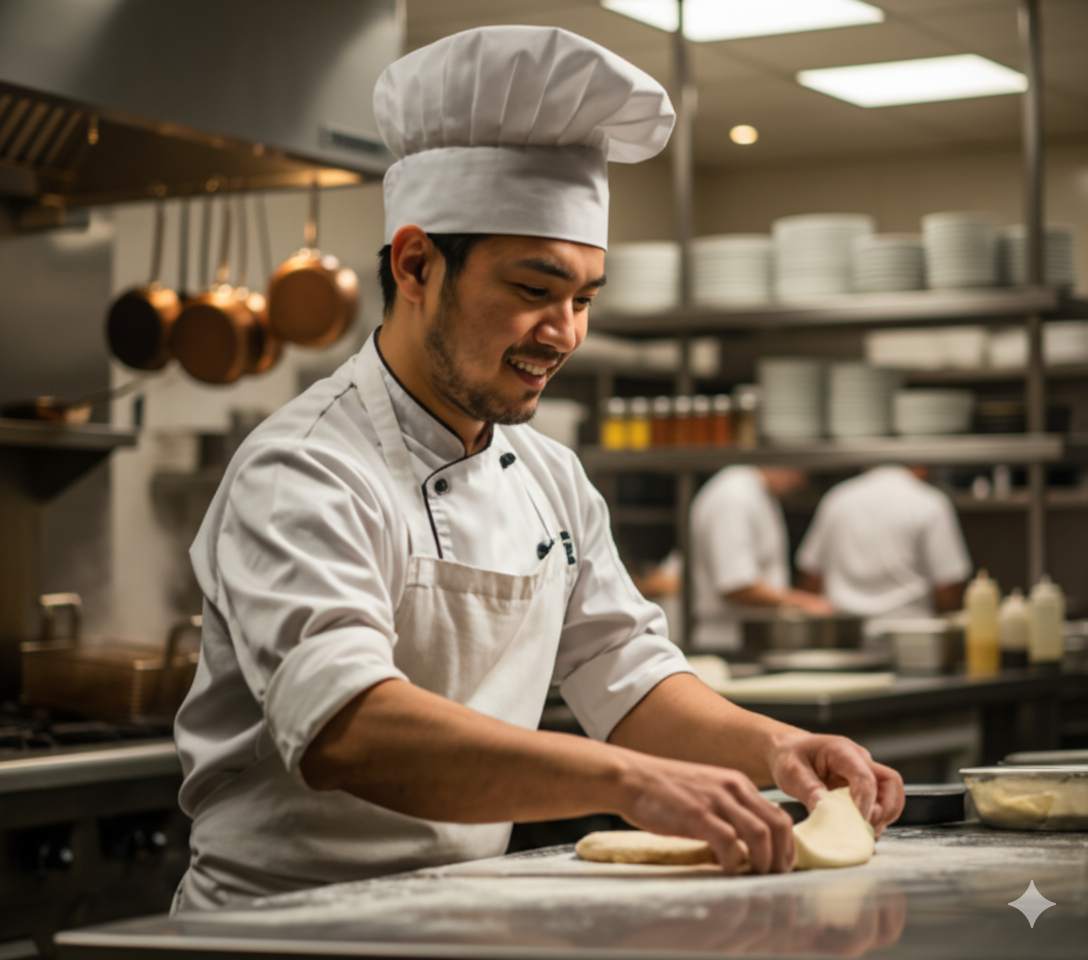 Chef kneading dough